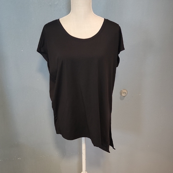 Champion Flowy Asymmetrical High Low Hem With Side Slit Boat Neck Cap Sleeve Top - Picture 1 of 7